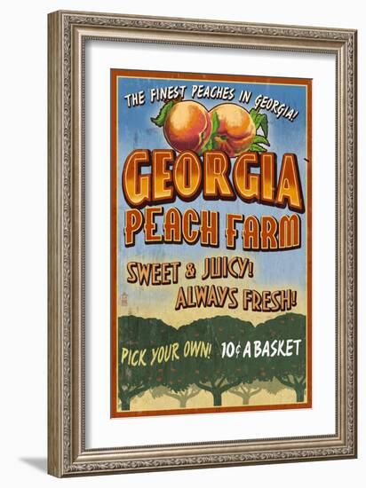 Georgia - Peach Farm-Lantern Press-Framed Art Print