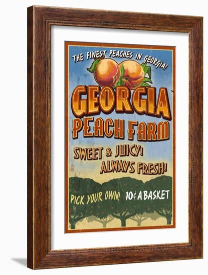 Georgia - Peach Farm-Lantern Press-Framed Art Print