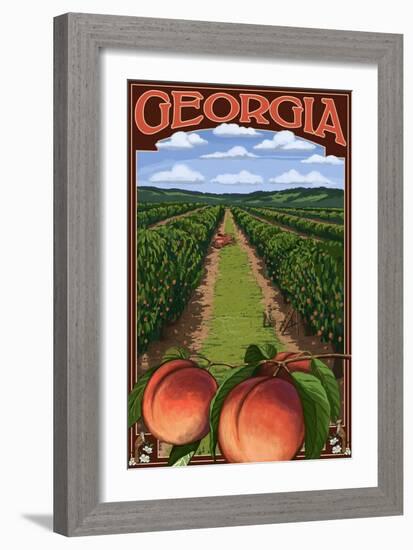 Georgia - Peach Orchard Scene-Lantern Press-Framed Art Print