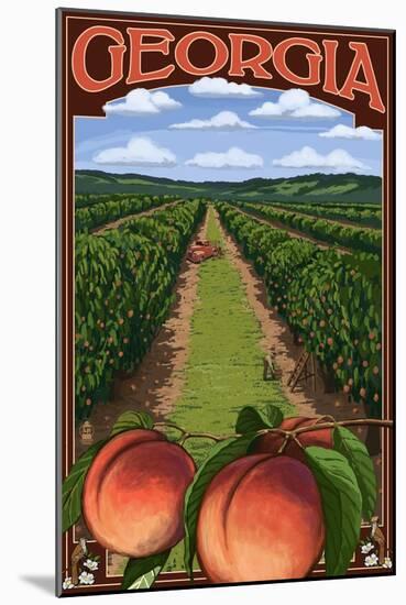 Georgia - Peach Orchard Scene-Lantern Press-Mounted Art Print