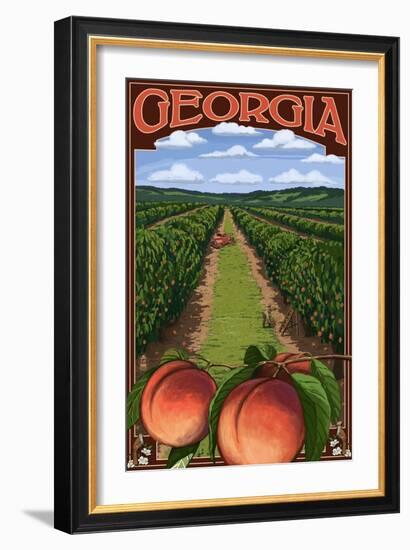 Georgia - Peach Orchard Scene-Lantern Press-Framed Art Print