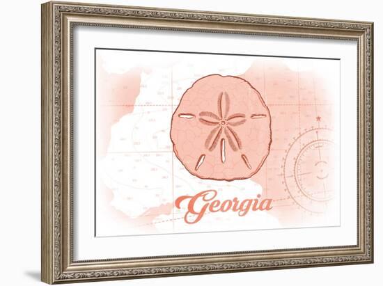 Georgia - Sand Dollar - Coral - Coastal Icon-Lantern Press-Framed Art Print