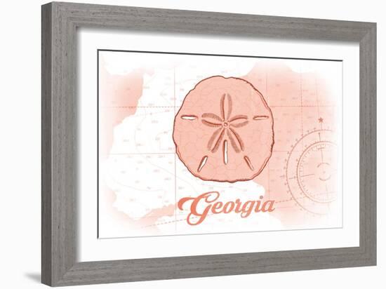 Georgia - Sand Dollar - Coral - Coastal Icon-Lantern Press-Framed Art Print