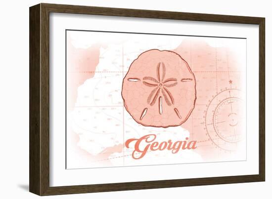 Georgia - Sand Dollar - Coral - Coastal Icon-Lantern Press-Framed Art Print