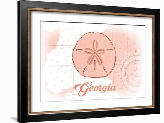 Georgia - Sand Dollar - Coral - Coastal Icon-Lantern Press-Framed Art Print