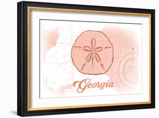 Georgia - Sand Dollar - Coral - Coastal Icon-Lantern Press-Framed Art Print