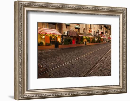 Georgia, Savannah, Rail Tracks Along Historic River Street-Joanne Wells-Framed Photographic Print