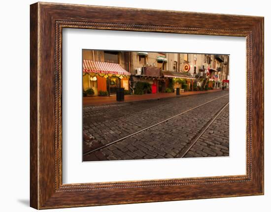 Georgia, Savannah, Rail Tracks Along Historic River Street-Joanne Wells-Framed Photographic Print