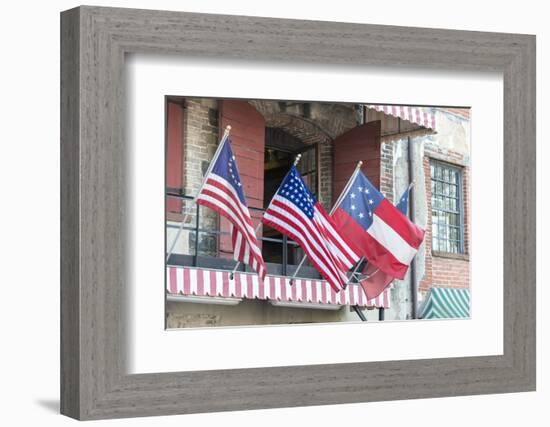 Georgia, Savannah, River Street, Flags-Jim Engelbrecht-Framed Photographic Print