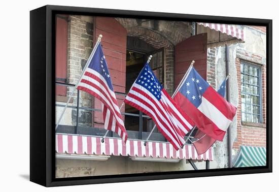 Georgia, Savannah, River Street, Flags-Jim Engelbrecht-Framed Premier Image Canvas