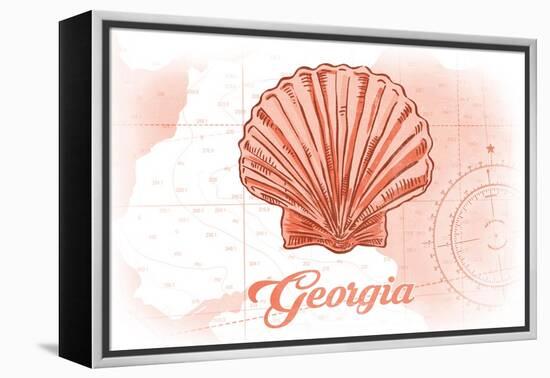 Georgia - Scallop Shell - Coral - Coastal Icon-Lantern Press-Framed Stretched Canvas