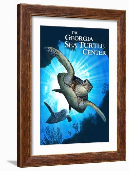 Georgia Sea Turtle Center, Georgia - Sea Turtle Diving-Lantern Press-Framed Art Print