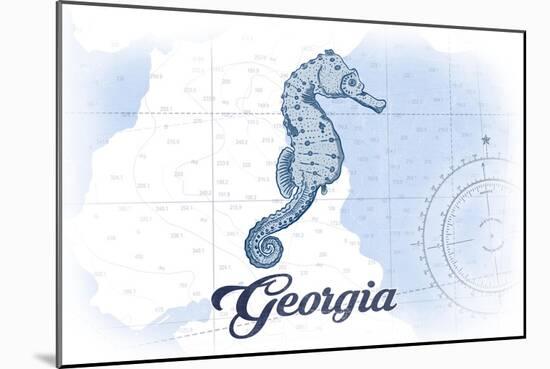 Georgia - Seahorse - Blue - Coastal Icon-Lantern Press-Mounted Art Print