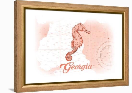 Georgia - Seahorse - Coral - Coastal Icon-Lantern Press-Framed Stretched Canvas