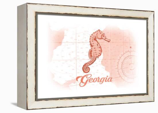 Georgia - Seahorse - Coral - Coastal Icon-Lantern Press-Framed Stretched Canvas