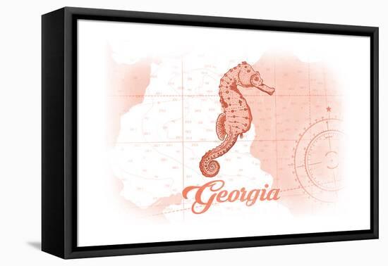 Georgia - Seahorse - Coral - Coastal Icon-Lantern Press-Framed Stretched Canvas