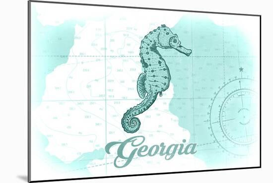 Georgia - Seahorse - Teal - Coastal Icon-Lantern Press-Mounted Art Print