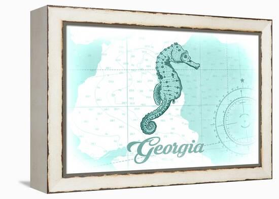 Georgia - Seahorse - Teal - Coastal Icon-Lantern Press-Framed Stretched Canvas