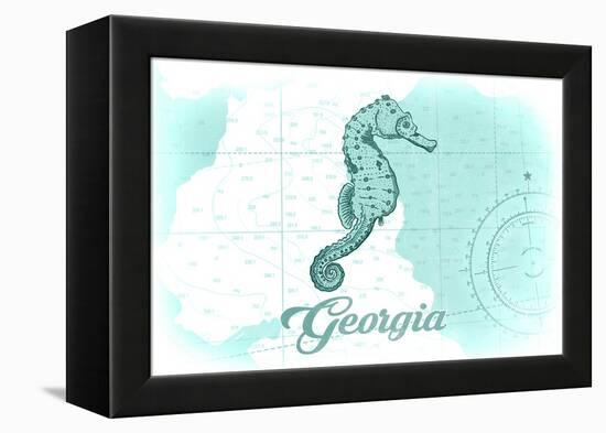 Georgia - Seahorse - Teal - Coastal Icon-Lantern Press-Framed Stretched Canvas