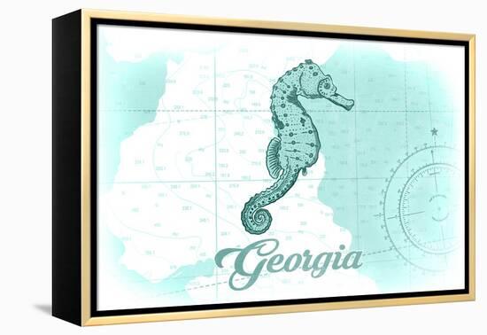 Georgia - Seahorse - Teal - Coastal Icon-Lantern Press-Framed Stretched Canvas