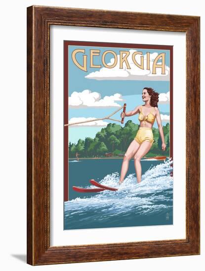 Georgia - Water Skier and Lake-Lantern Press-Framed Art Print