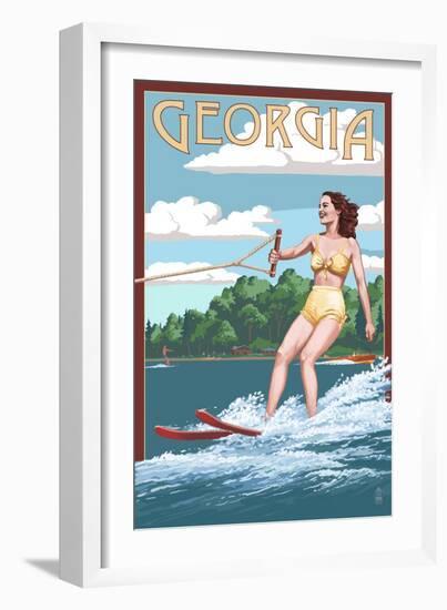 Georgia - Water Skier and Lake-Lantern Press-Framed Art Print