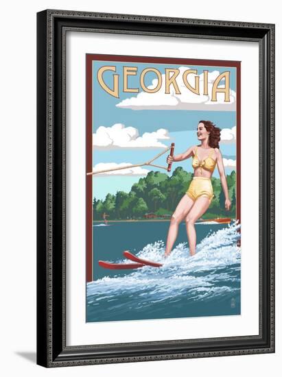 Georgia - Water Skier and Lake-Lantern Press-Framed Art Print