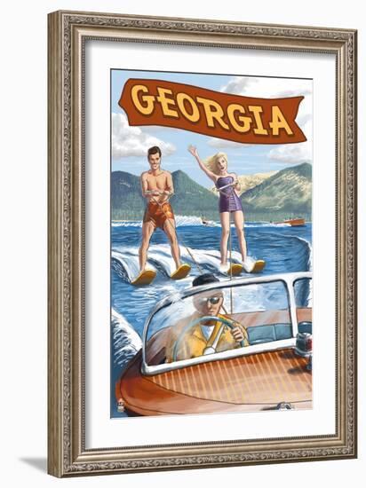 Georgia - Water Skiing Scene-Lantern Press-Framed Art Print