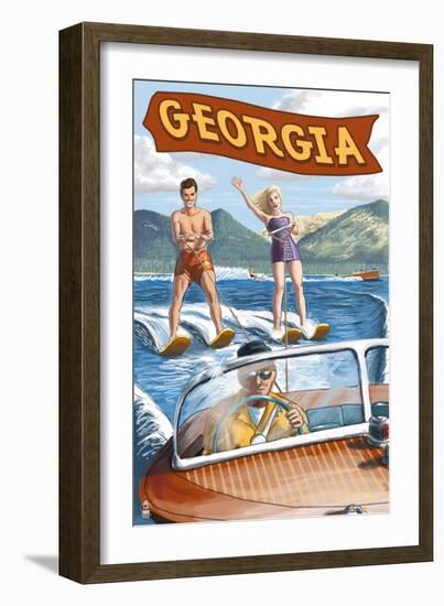 Georgia - Water Skiing Scene-Lantern Press-Framed Art Print