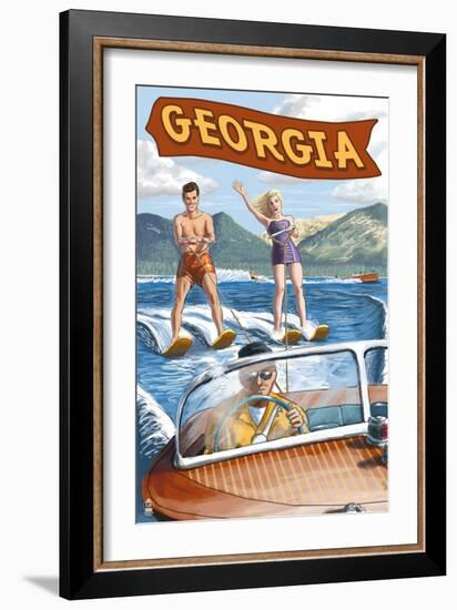 Georgia - Water Skiing Scene-Lantern Press-Framed Art Print