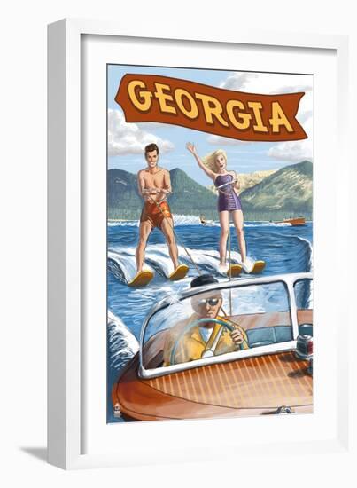 Georgia - Water Skiing Scene-Lantern Press-Framed Art Print