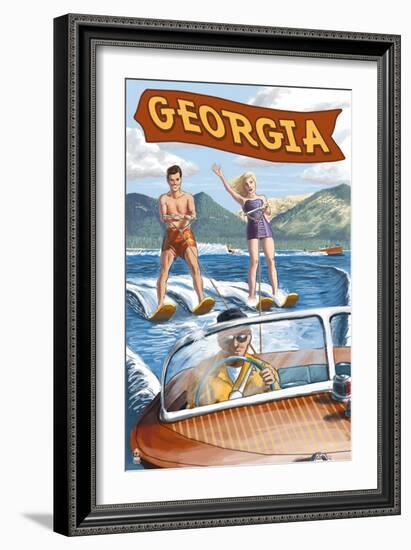 Georgia - Water Skiing Scene-Lantern Press-Framed Art Print