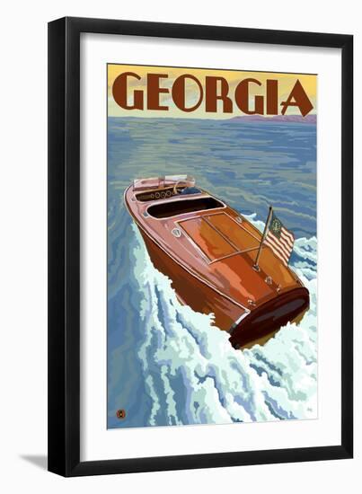 Georgia - Wooden Boat on Lake-Lantern Press-Framed Art Print