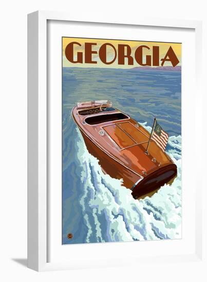 Georgia - Wooden Boat on Lake-Lantern Press-Framed Art Print