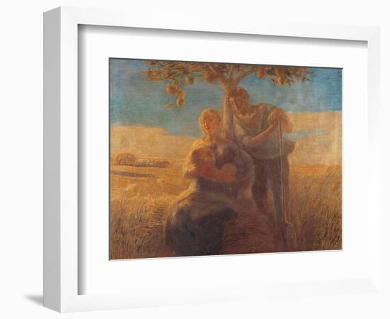 Georgica (Harvest Scene with Nursing Mother and Farmer Father)-Gaetano Previati-Framed Art Print