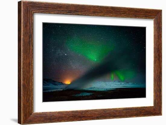 Geothermal Area and Aurora Borealis or Northern Lights, Iceland-Ragnar Th Sigurdsson-Framed Photographic Print