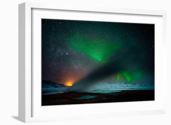 Geothermal Area and Aurora Borealis or Northern Lights, Iceland-Ragnar Th Sigurdsson-Framed Photographic Print