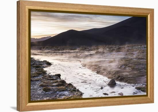 Geothermal River at Sunrise at Chalviri Salt Flats (Salar De Chalviri), Altiplano of Bolivia-Matthew Williams-Ellis-Framed Premier Image Canvas