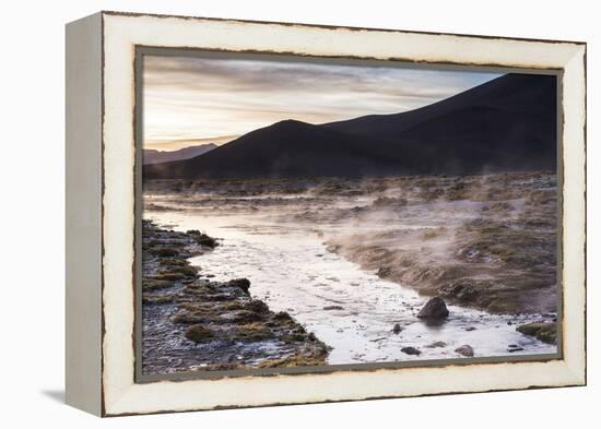 Geothermal River at Sunrise at Chalviri Salt Flats (Salar De Chalviri), Altiplano of Bolivia-Matthew Williams-Ellis-Framed Premier Image Canvas