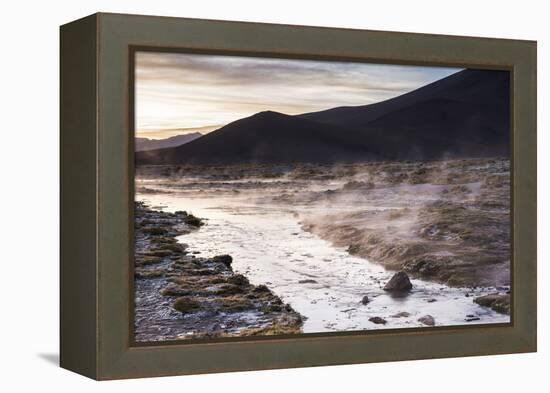 Geothermal River at Sunrise at Chalviri Salt Flats (Salar De Chalviri), Altiplano of Bolivia-Matthew Williams-Ellis-Framed Premier Image Canvas