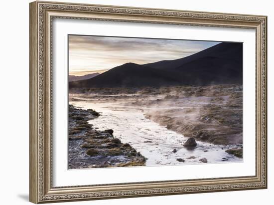 Geothermal River at Sunrise at Chalviri Salt Flats (Salar De Chalviri), Altiplano of Bolivia-Matthew Williams-Ellis-Framed Photographic Print