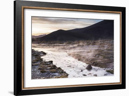 Geothermal River at Sunrise at Chalviri Salt Flats (Salar De Chalviri), Altiplano of Bolivia-Matthew Williams-Ellis-Framed Photographic Print