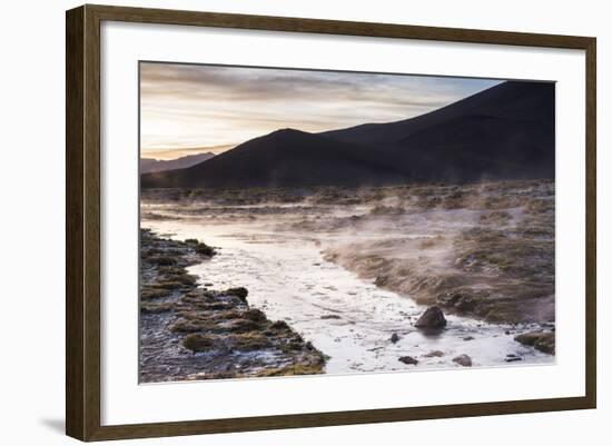 Geothermal River at Sunrise at Chalviri Salt Flats (Salar De Chalviri), Altiplano of Bolivia-Matthew Williams-Ellis-Framed Photographic Print