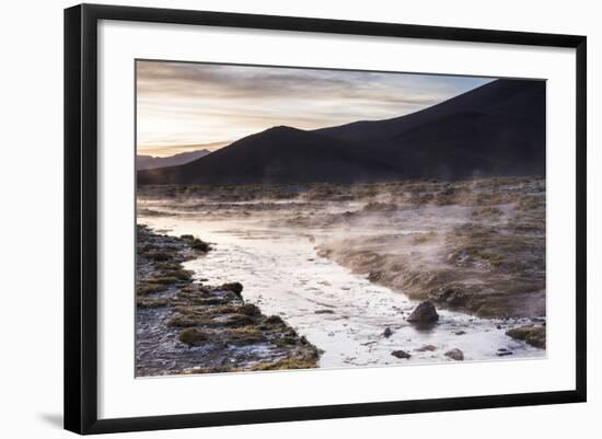 Geothermal River at Sunrise at Chalviri Salt Flats (Salar De Chalviri), Altiplano of Bolivia-Matthew Williams-Ellis-Framed Photographic Print