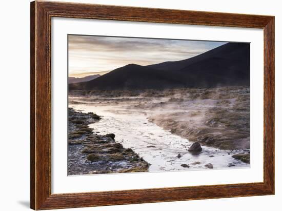 Geothermal River at Sunrise at Chalviri Salt Flats (Salar De Chalviri), Altiplano of Bolivia-Matthew Williams-Ellis-Framed Photographic Print