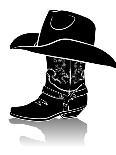Cowboy Boot And Western Hat.Black Graphic Image On White-GeraKTV-Art Print