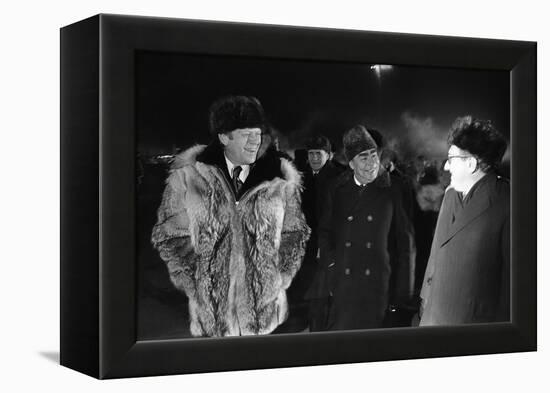 Gerald Ford, Leonid Brezhnev, and Henry Kissinger at Vladivostok Summit, 1974-null-Framed Stretched Canvas