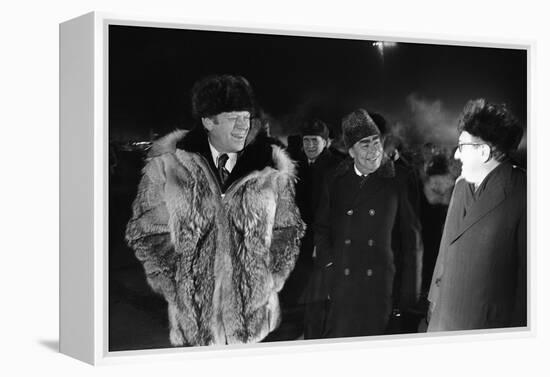 Gerald Ford, Leonid Brezhnev, and Henry Kissinger at Vladivostok Summit, 1974-null-Framed Stretched Canvas