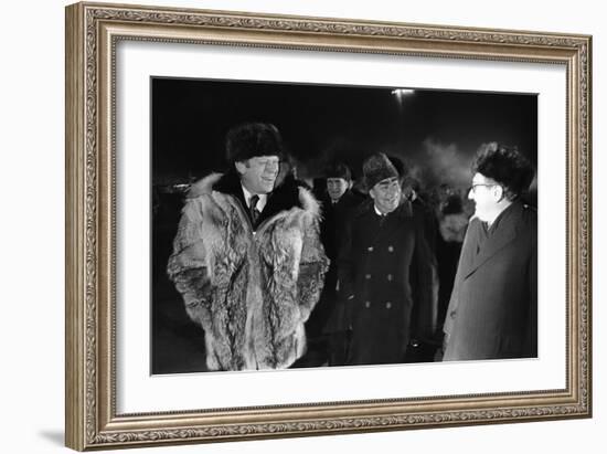 Gerald Ford, Leonid Brezhnev, and Henry Kissinger at Vladivostok Summit, 1974-null-Framed Photo