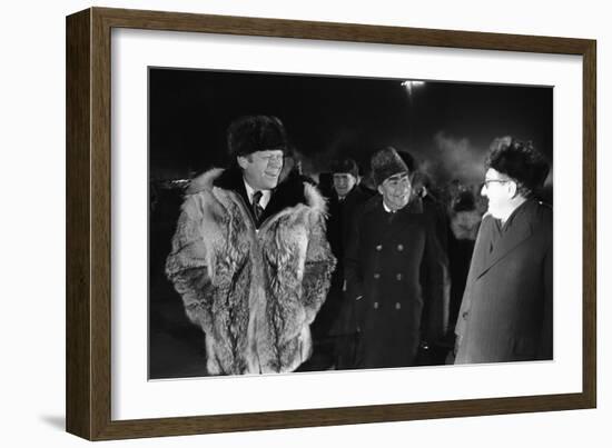 Gerald Ford, Leonid Brezhnev, and Henry Kissinger at Vladivostok Summit, 1974-null-Framed Photo